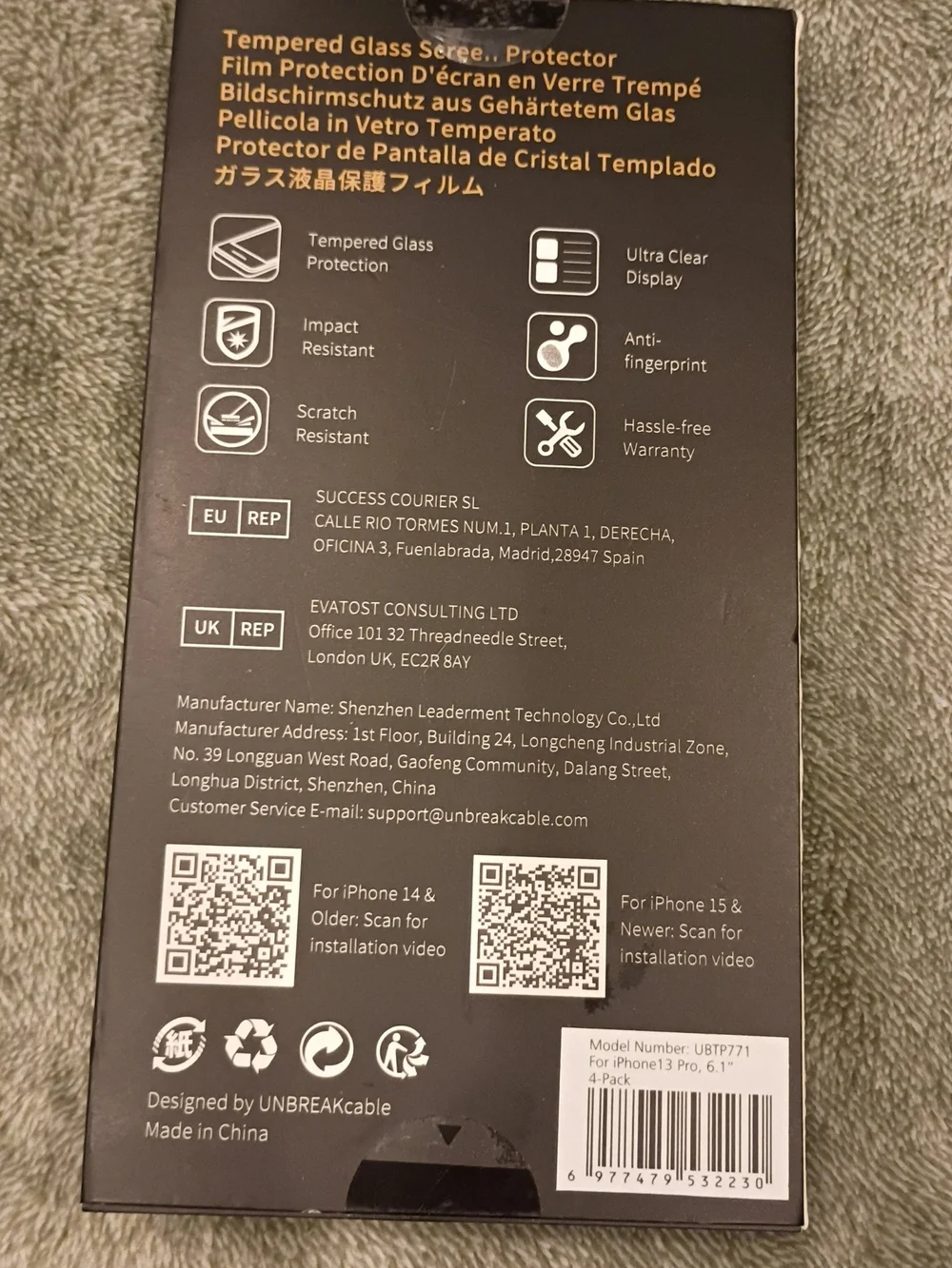 UNBREAKcable iPhone 13 Pro Protector Pack Of 4